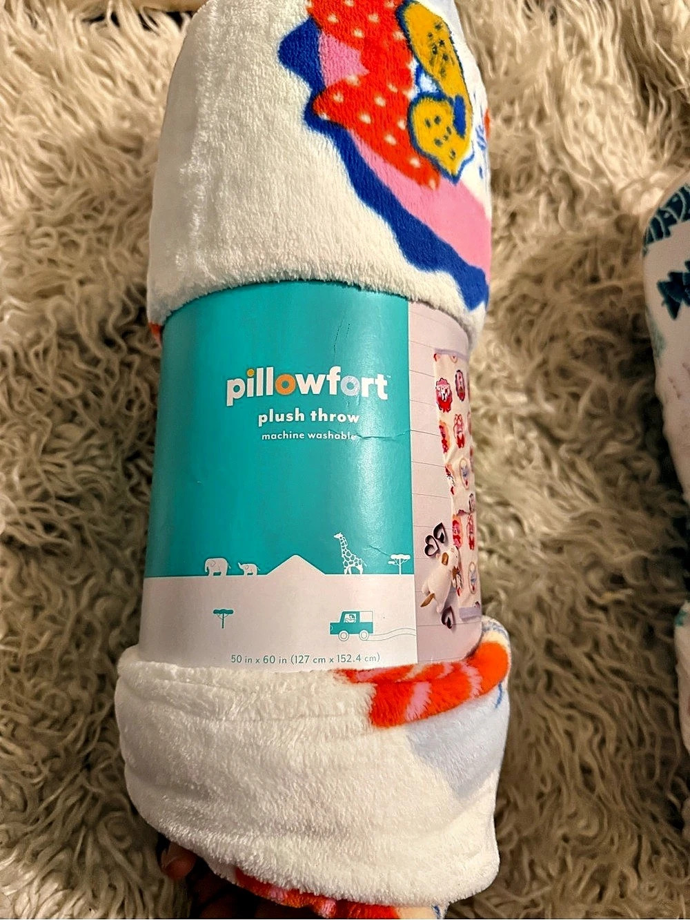 pillowfort Patisserie Pet Shoppe Animal Throw Blanket White & Blue